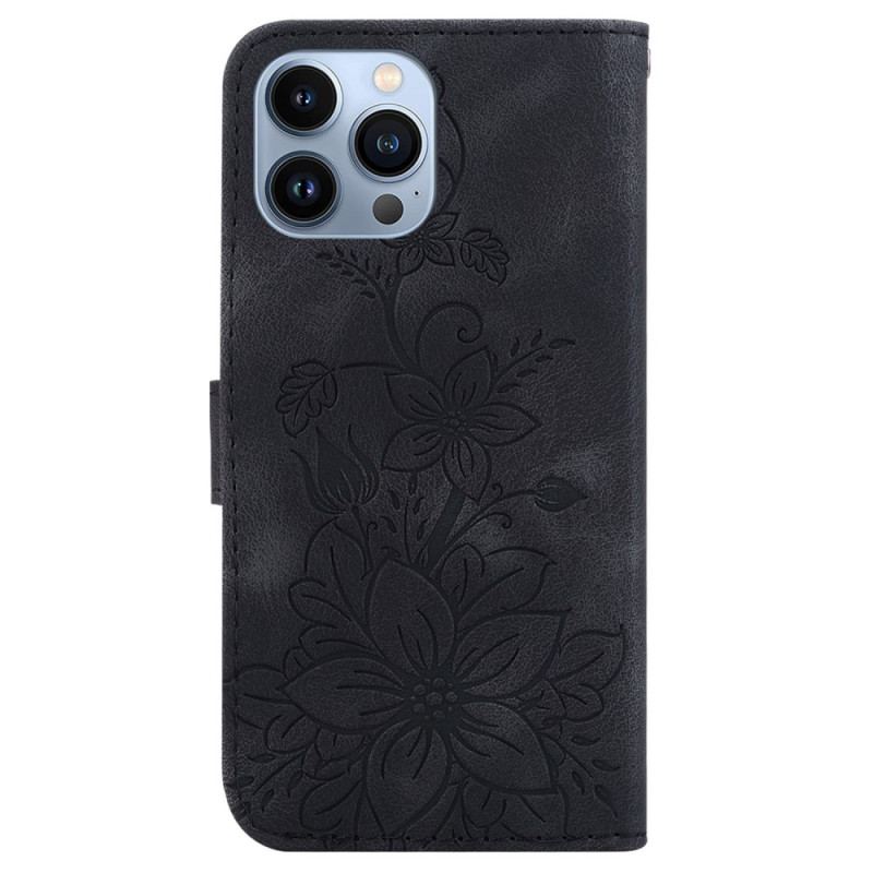 Flip Cover iPhone 15 Pro Max Med Snor Blomsterrem