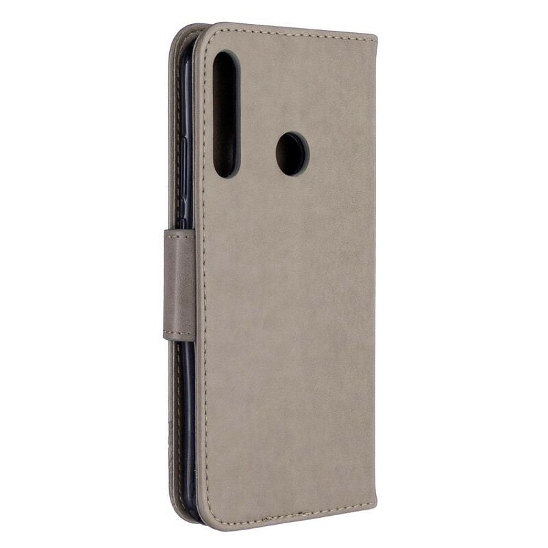 Læder Cover Huawei Y7p Flip Cover Sommerfugle Og Skrå Klap