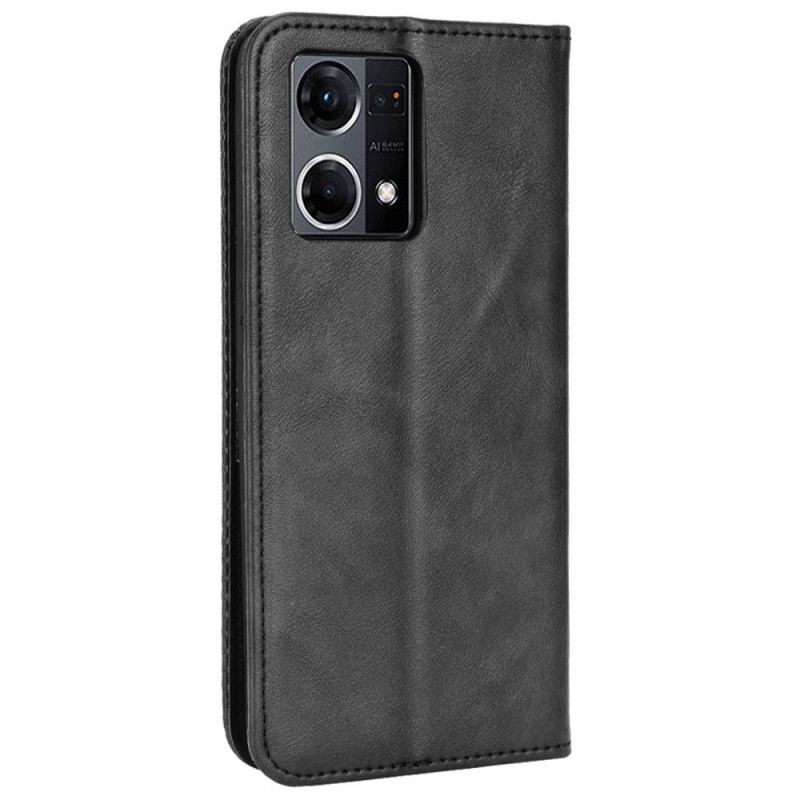 Cover Oppo Reno 7 Flip Cover Stiliseret Læderstil