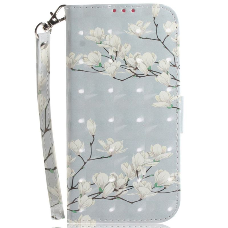 Flip Cover Oppo Reno 7 Gren Af Hvide Blomster