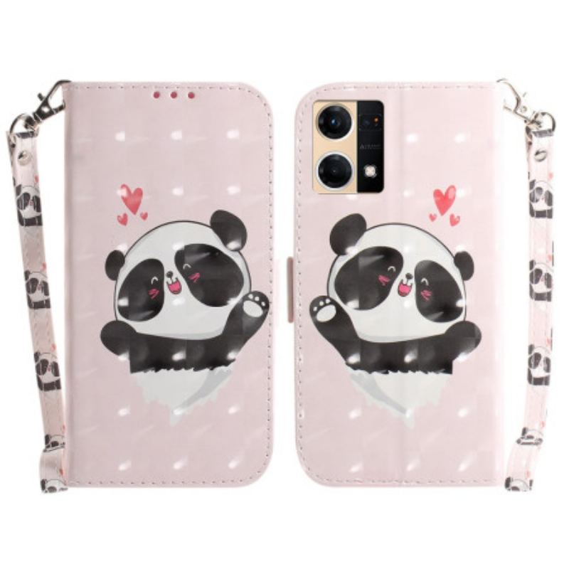 Flip Cover Oppo Reno 7 Med Snor Panda Love Med Snor