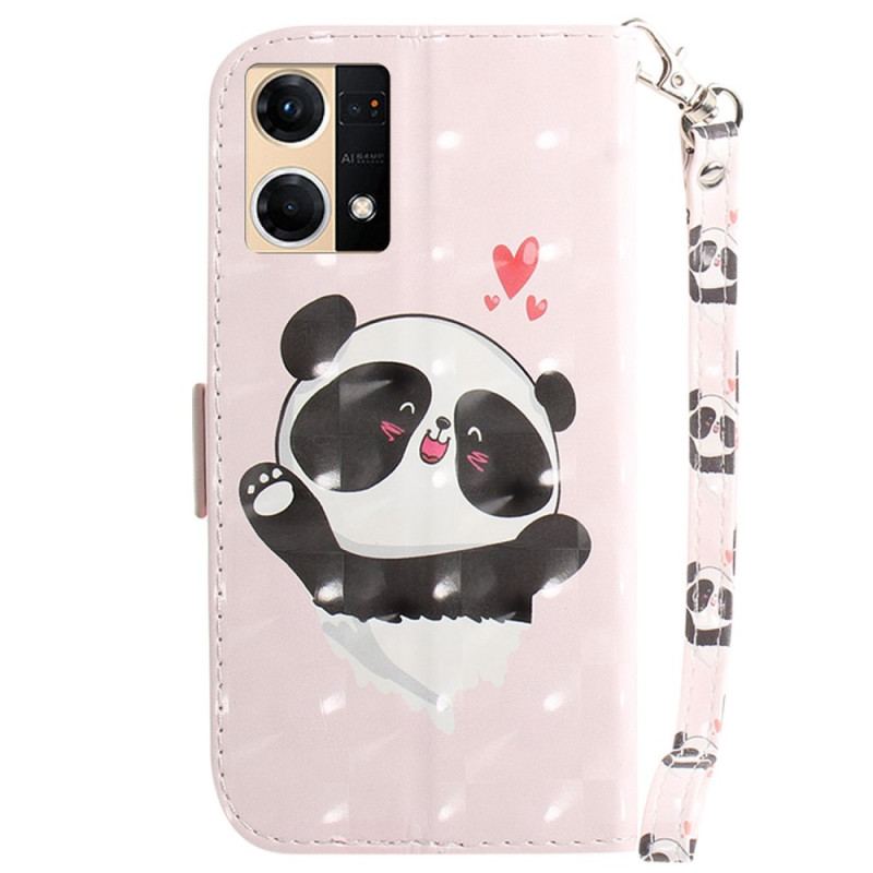 Flip Cover Oppo Reno 7 Med Snor Panda Love Med Snor