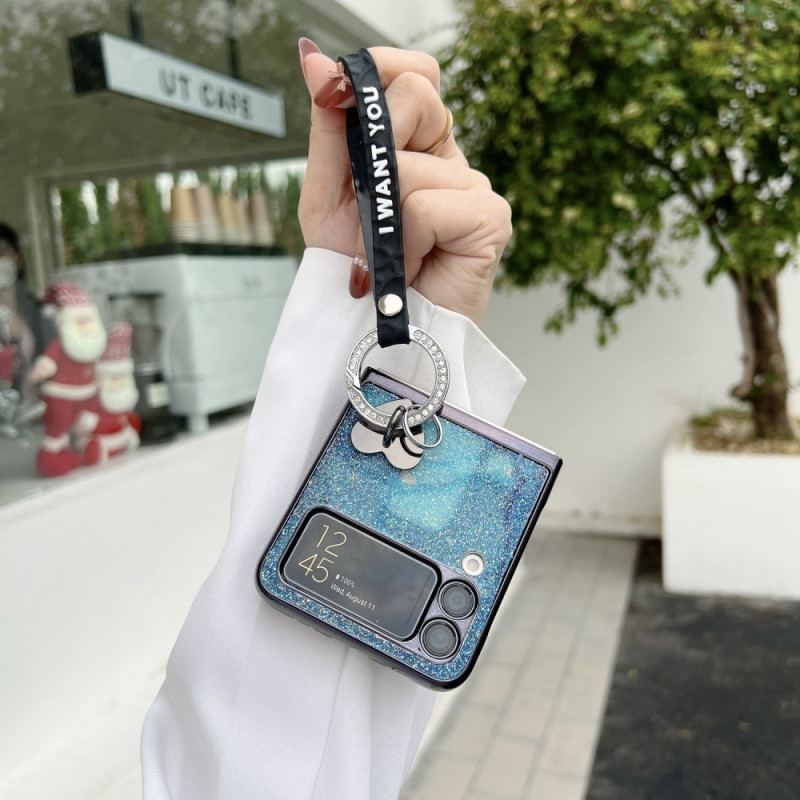 Cover Samsung Galaxy Z Flip 3 5G Flip Cover Pailletter Charms Og Lanyard