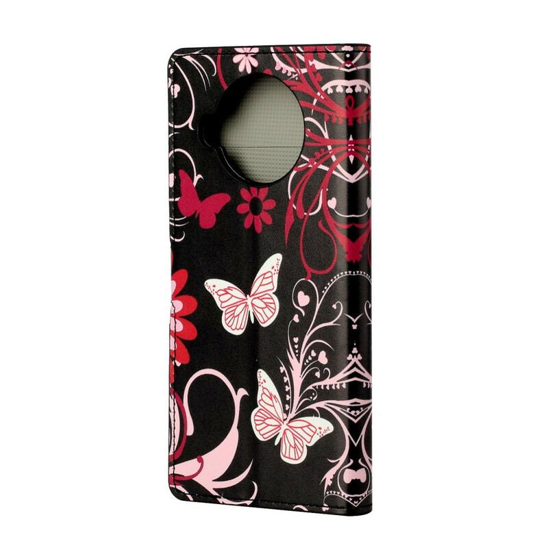 Læder Cover Xiaomi Mi 10T Lite Sommerfugle Og Blomster