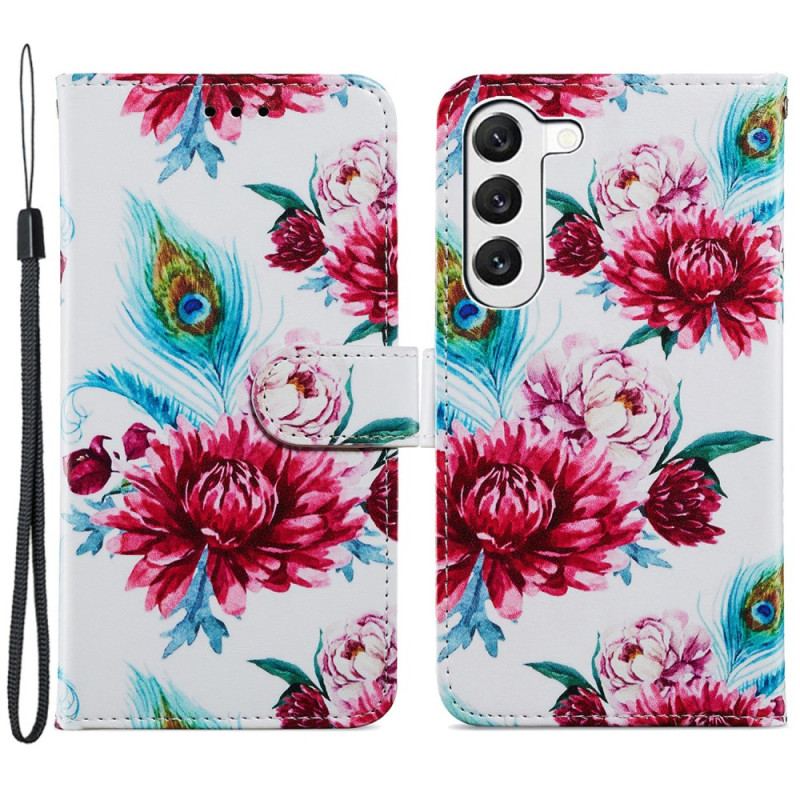 Flip Cover Samsung Galaxy S24 5g Farverige Blomster Med Rem