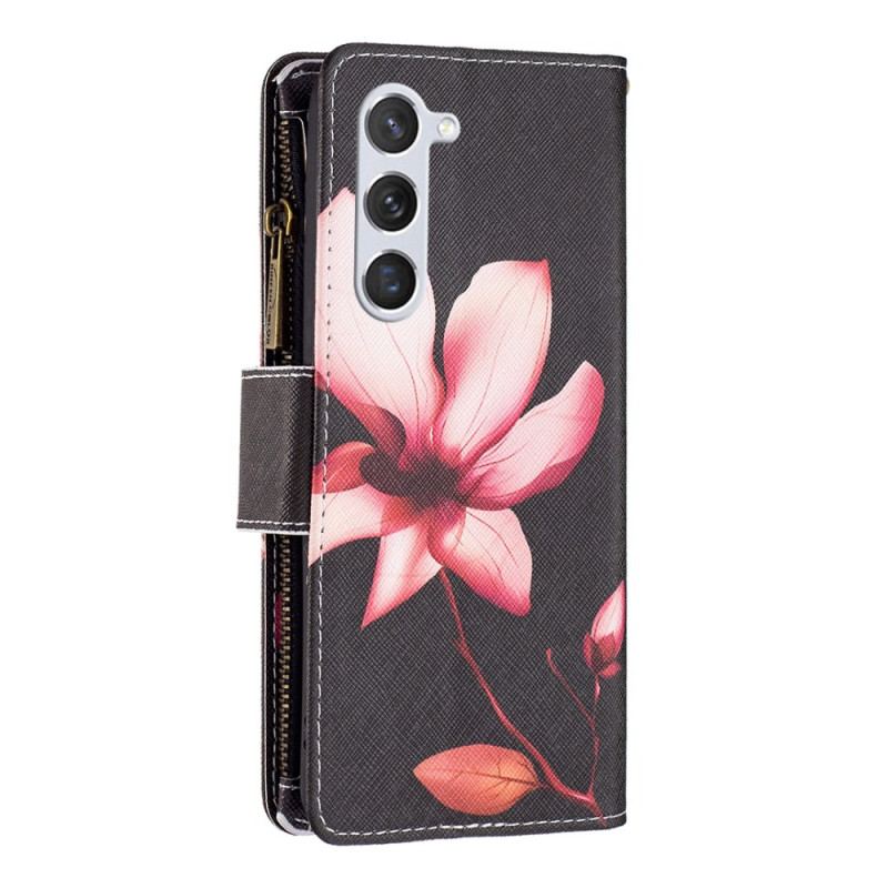 Flip Cover Samsung Galaxy S24 5g Lyserød Blomsterpung Med Rem