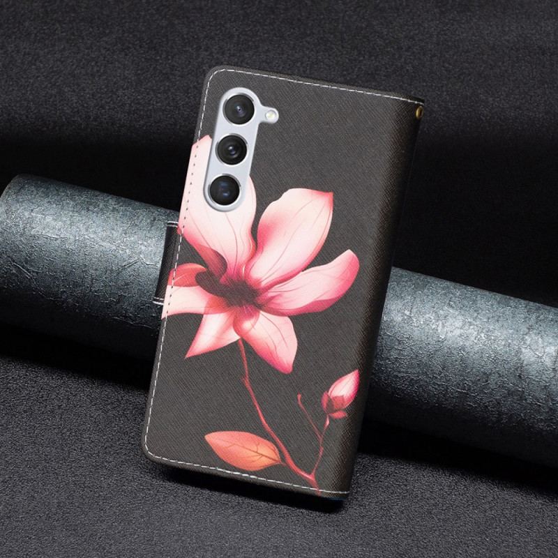 Flip Cover Samsung Galaxy S24 5g Lyserød Blomsterpung Med Rem