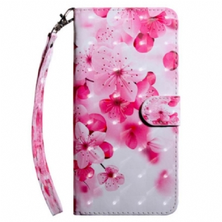 Flip Cover Samsung Galaxy S24 5g Røde Blomster Med Rem