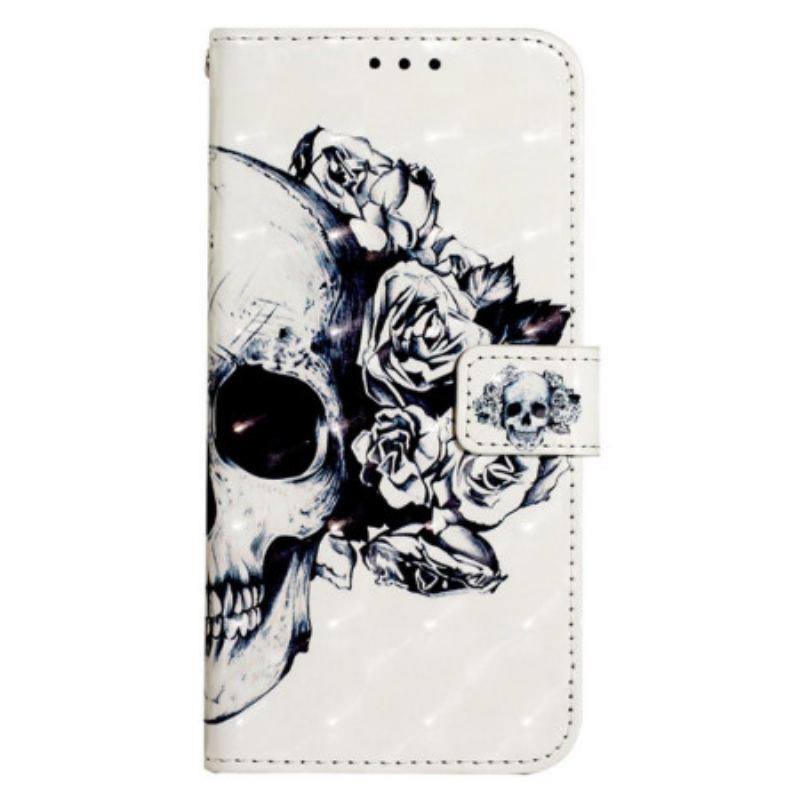 Flip Cover Til Samsung Galaxy S24 5g Blomstret Skalle Med Rem