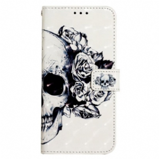 Flip Cover Til Samsung Galaxy S24 5g Blomstret Skalle Med Rem