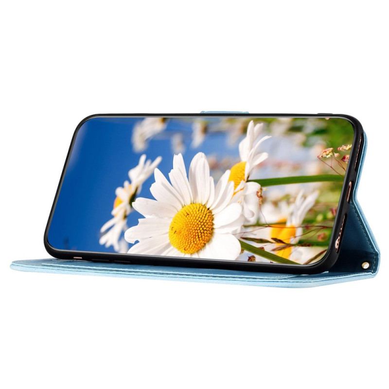 Flip Cover Til Samsung Galaxy S24 5g Kunstnerisk Blomstermønster Med Rem