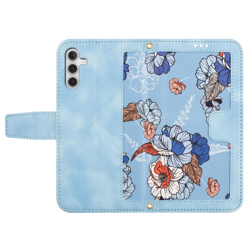 Flip Cover Til Samsung Galaxy S24 5g Kunstnerisk Blomstermønster Med Rem