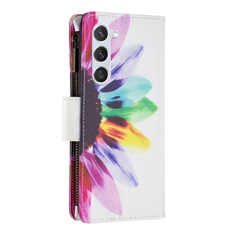 Læder Cover Samsung Galaxy S24 5g Telefon Etui Akvarel Blomsterpung Med Rem