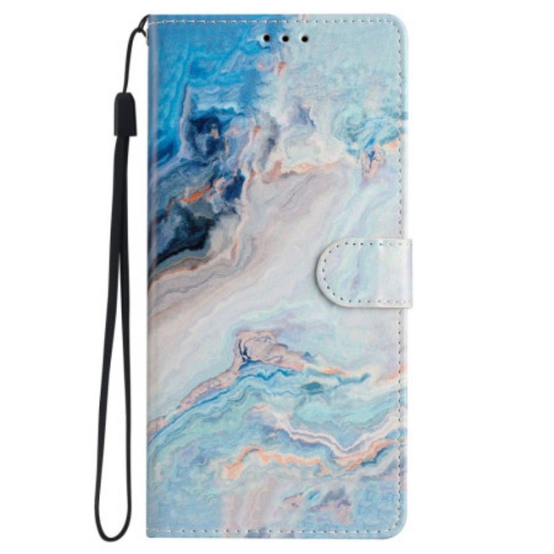 Læder Cover Samsung Galaxy S24 5g Telefon Etui Blå Marmor I Lanire