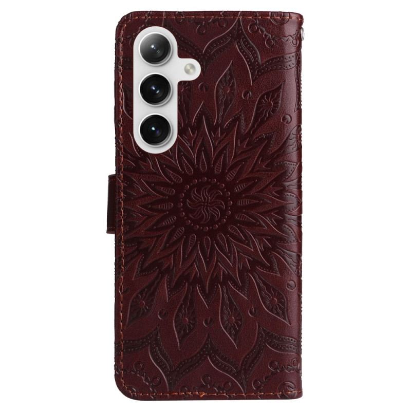 Læder Cover Samsung Galaxy S24 5g Telefon Etui Fremragende Mandala Med Rem