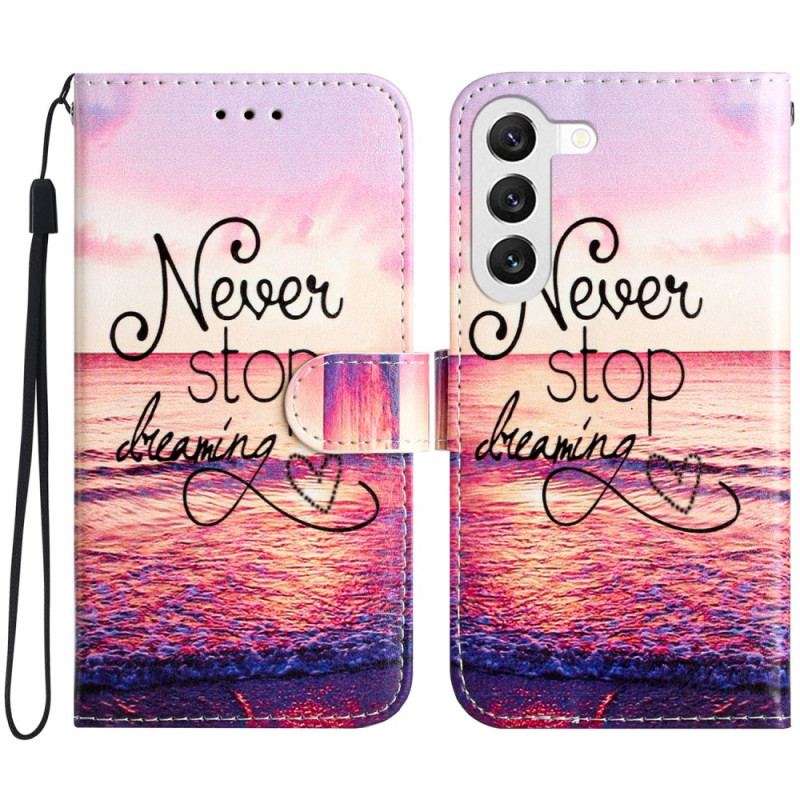 Læder Cover Samsung Galaxy S24 5g Telefon Etui Midnat Stop Aldrig Med At Drømme Med Rem