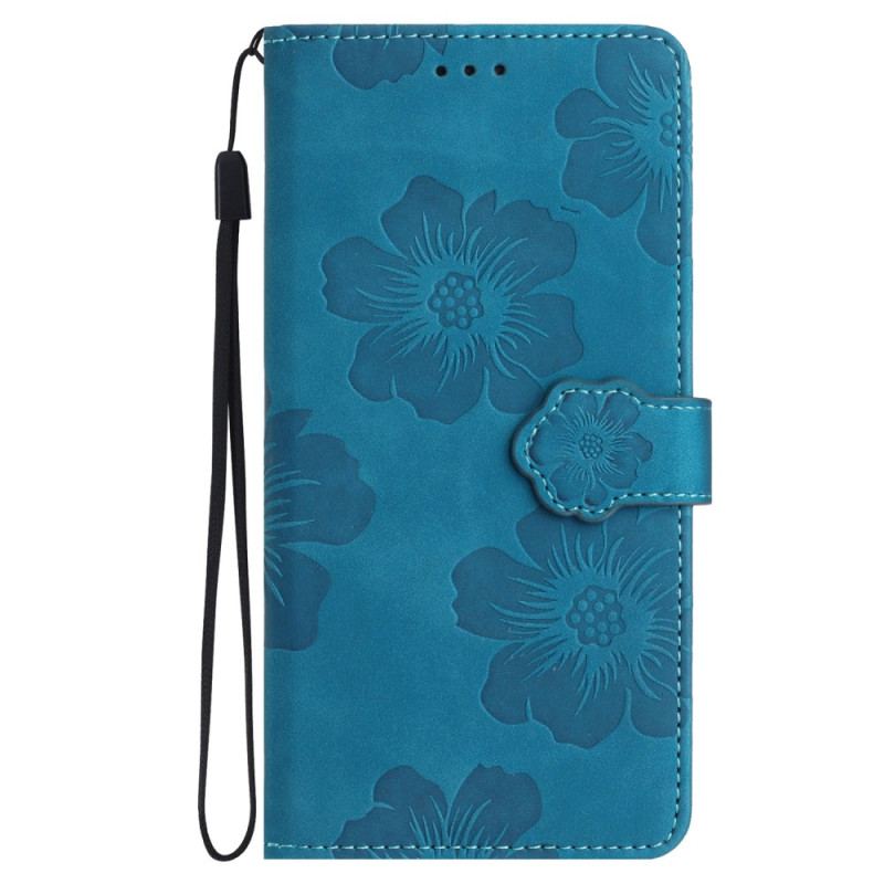 Læder Cover Samsung Galaxy S24 5g Telefon Etui Trykte Blomster Med Rem