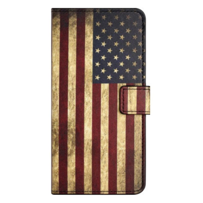 Læder Cover Samsung Galaxy S24 5g Telefon Etui Vintage Amerikansk Flag