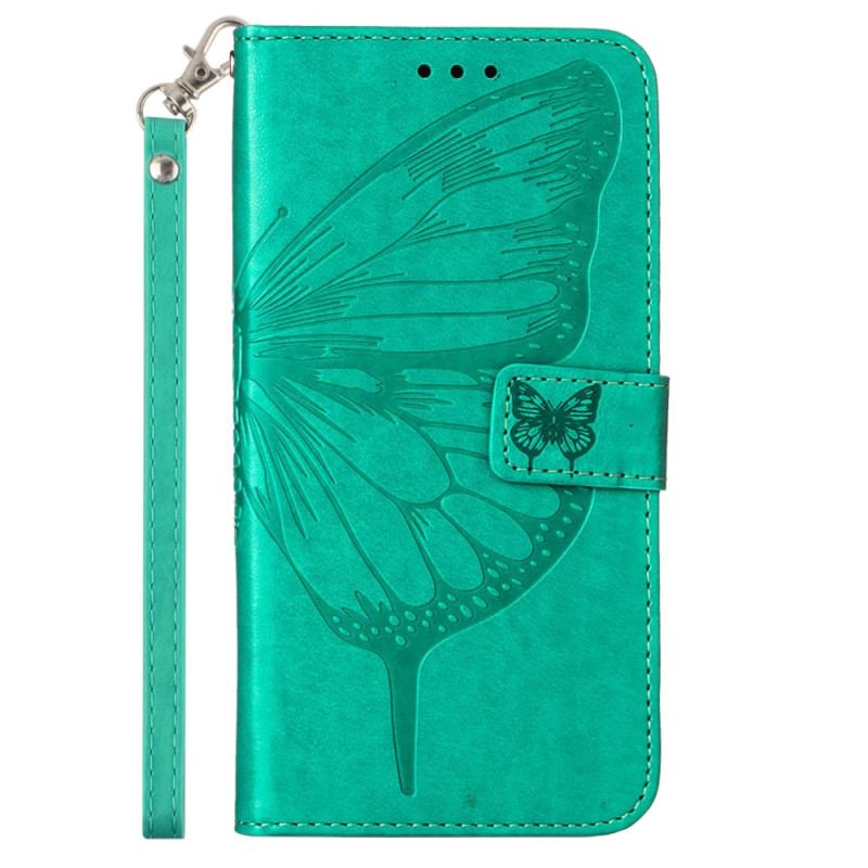 Læder Cover Samsung Galaxy Z Fold 6 Telefon Etui Blomstersommerfugl Med Rem