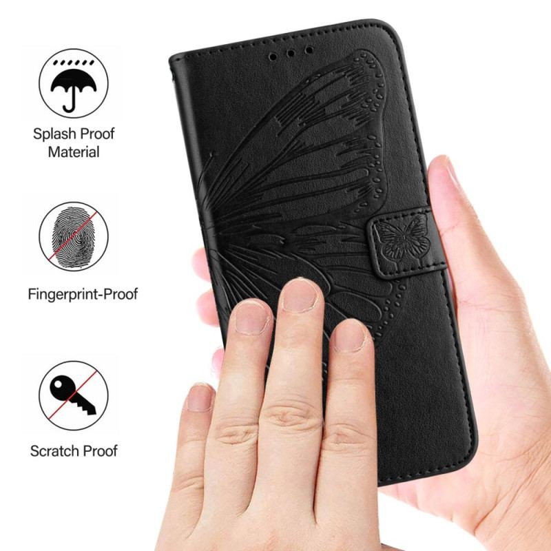 Læder Cover Samsung Galaxy Z Fold 6 Telefon Etui Blomstersommerfugl Med Rem