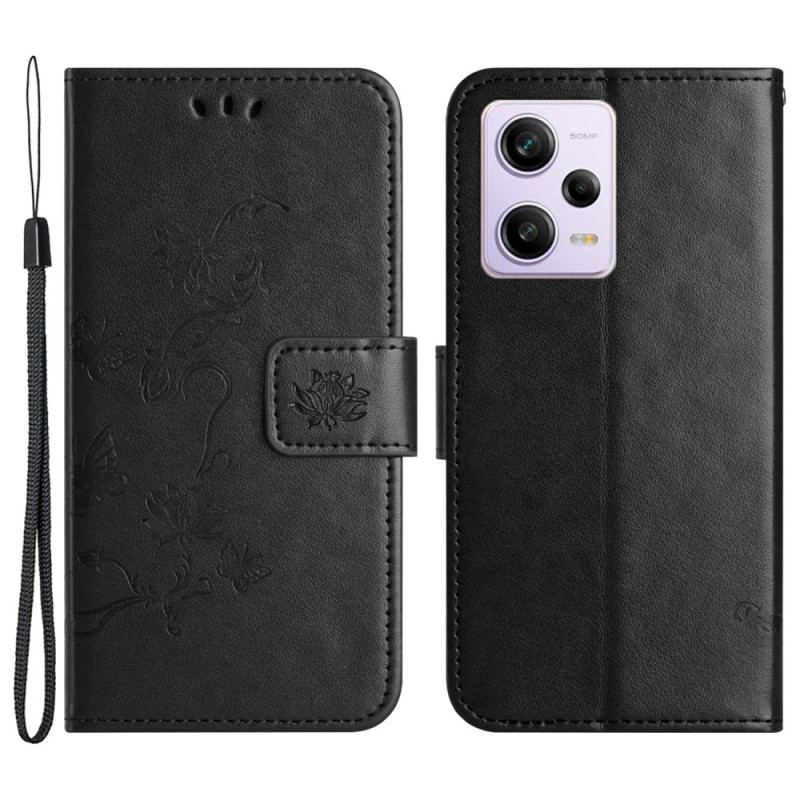 Flip Cover Xiaomi Redmi Note 12 Pro Med Snor Strappy Floral