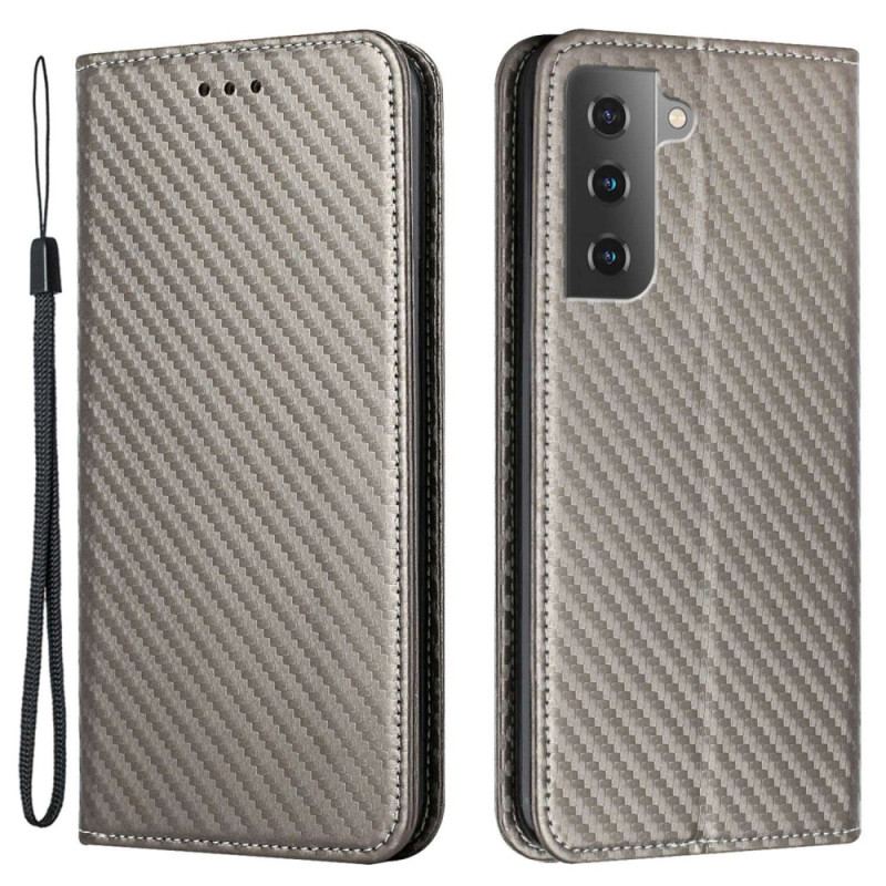 Cover Samsung Galaxy S23 5G Med Snor Flip Cover Strappy Carbon Fiber Style