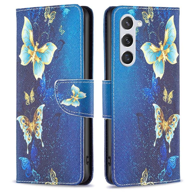 Flip Cover Samsung Galaxy S23 5G Gyldne Sommerfugle