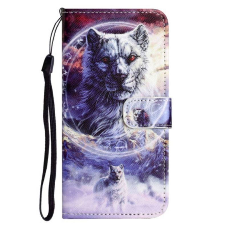 Flip Cover Samsung Galaxy S23 5G Med Snor Lanyard Wolf