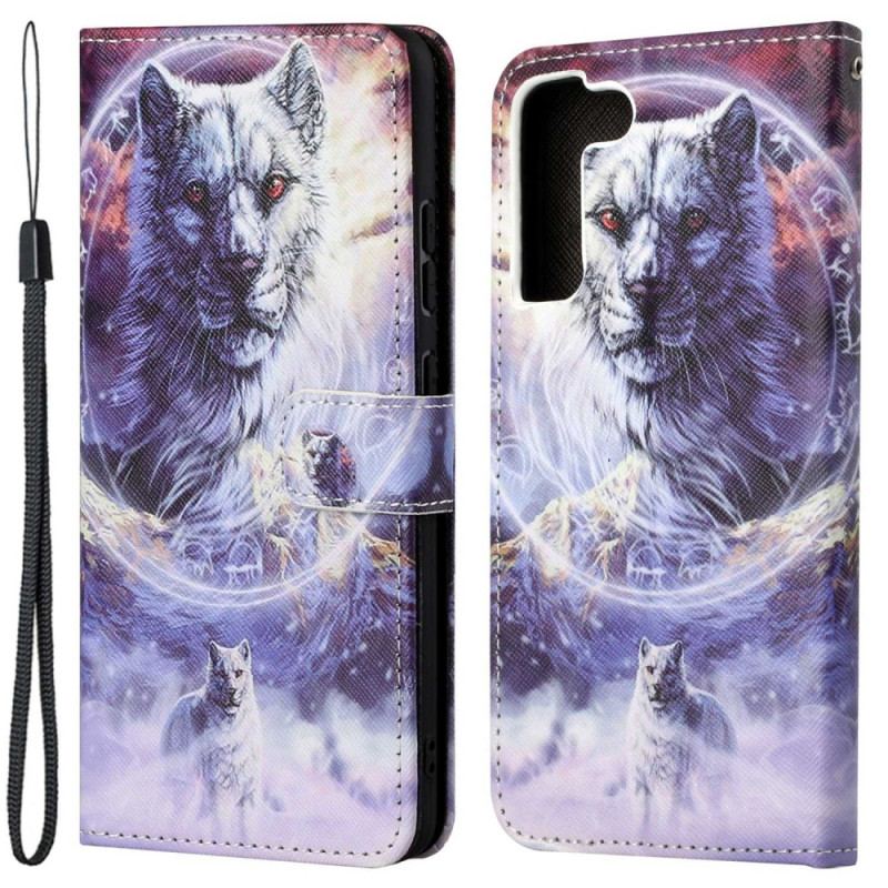 Flip Cover Samsung Galaxy S23 5G Med Snor Lanyard Wolf