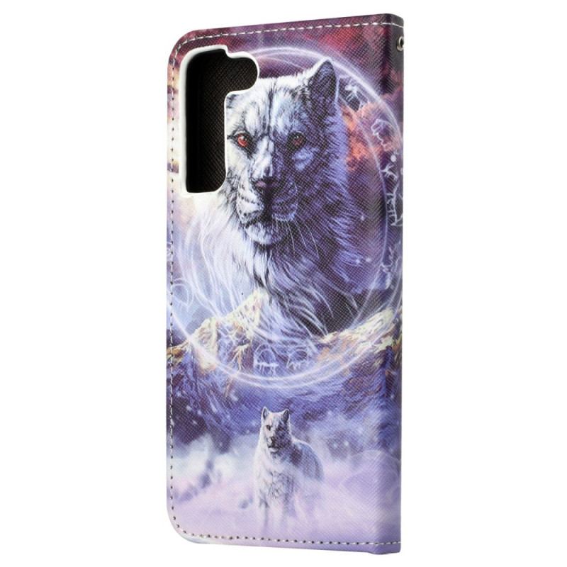 Flip Cover Samsung Galaxy S23 5G Med Snor Lanyard Wolf