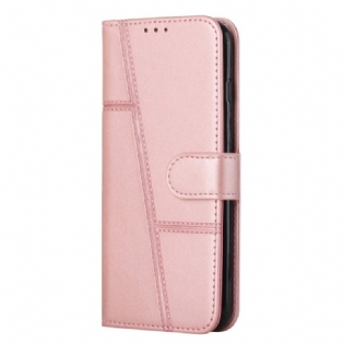 Flip Cover Samsung Galaxy S23 5G Med Snor Strappy Geometrisk Læderstil