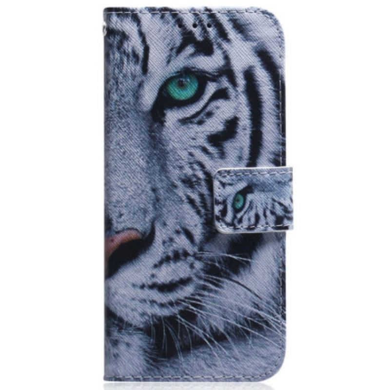 Læder Cover Samsung Galaxy S23 5G Hvid Tiger