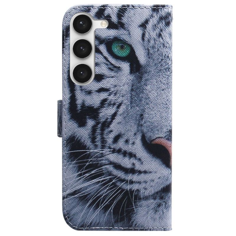 Læder Cover Samsung Galaxy S23 5G Hvid Tiger