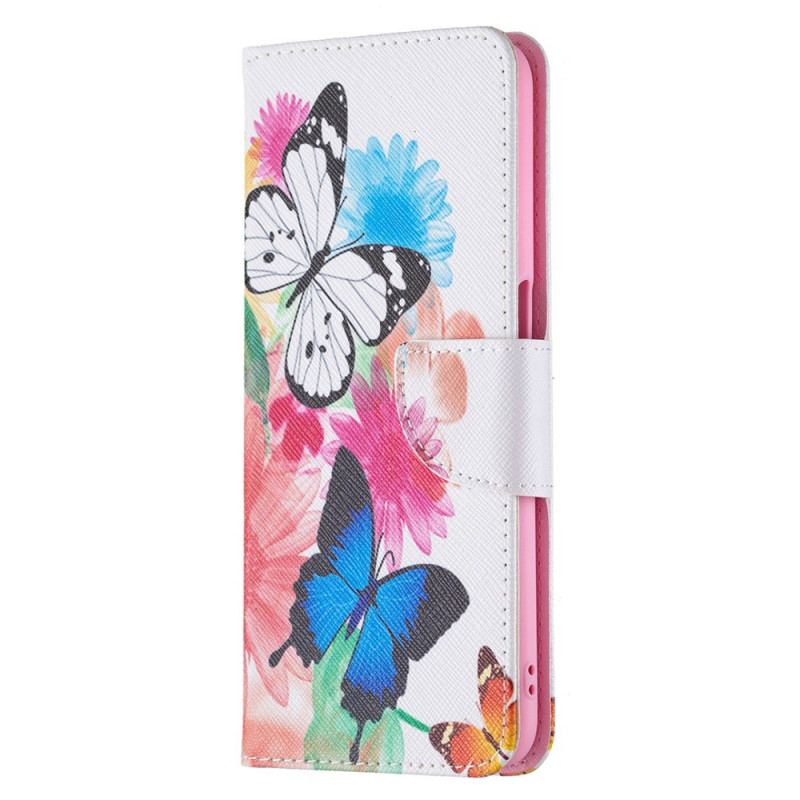 Flip Cover Oppo A16 / A16s Malede Sommerfugle Og Blomster