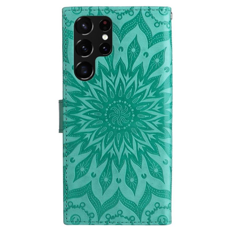 Flip Cover Samsung Galaxy S23 Ultra 5G Mandala Sun Med Snor