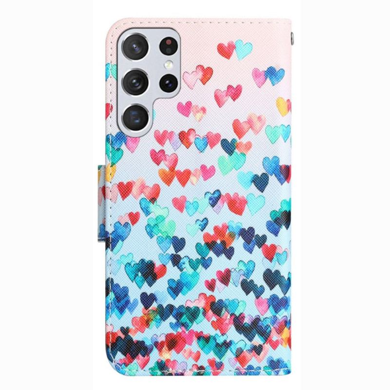 Flip Cover Samsung Galaxy S23 Ultra 5G Med Snor Kun Strappy Hearts