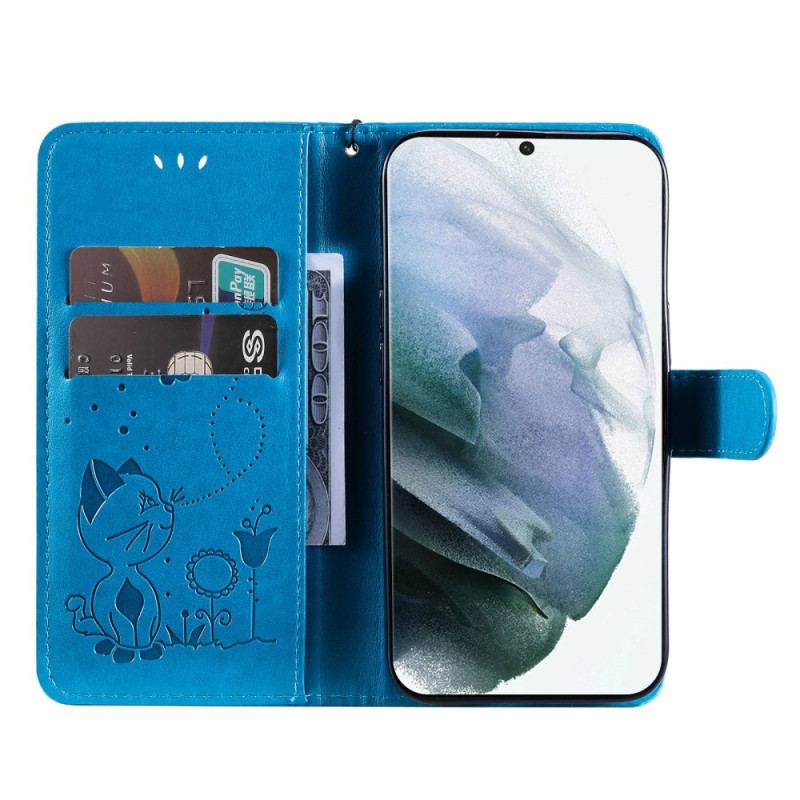 Flip Cover Samsung Galaxy S23 Ultra 5G Med Snor Strappy Kat Og Bier