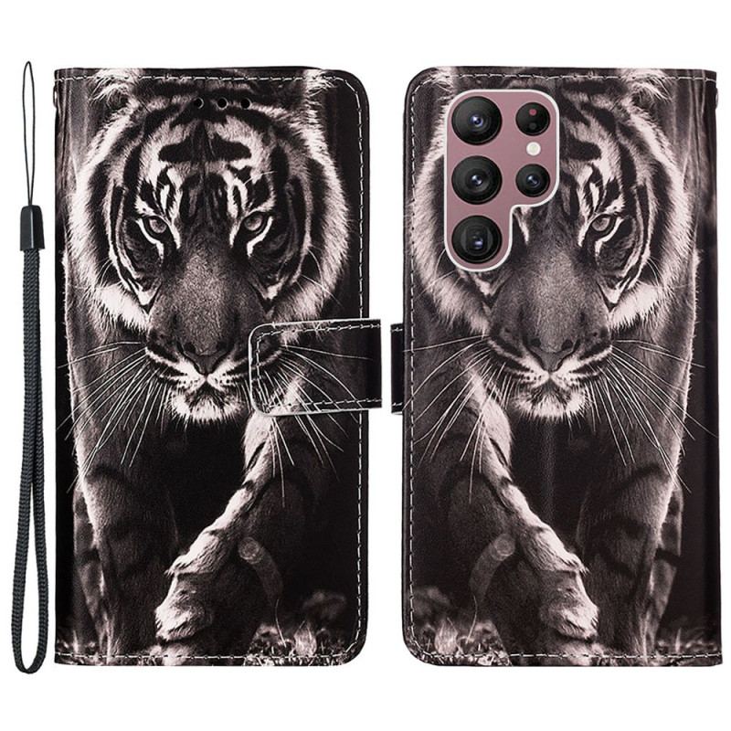 Flip Cover Samsung Galaxy S23 Ultra 5G Med Snor Strappy Night Tiger