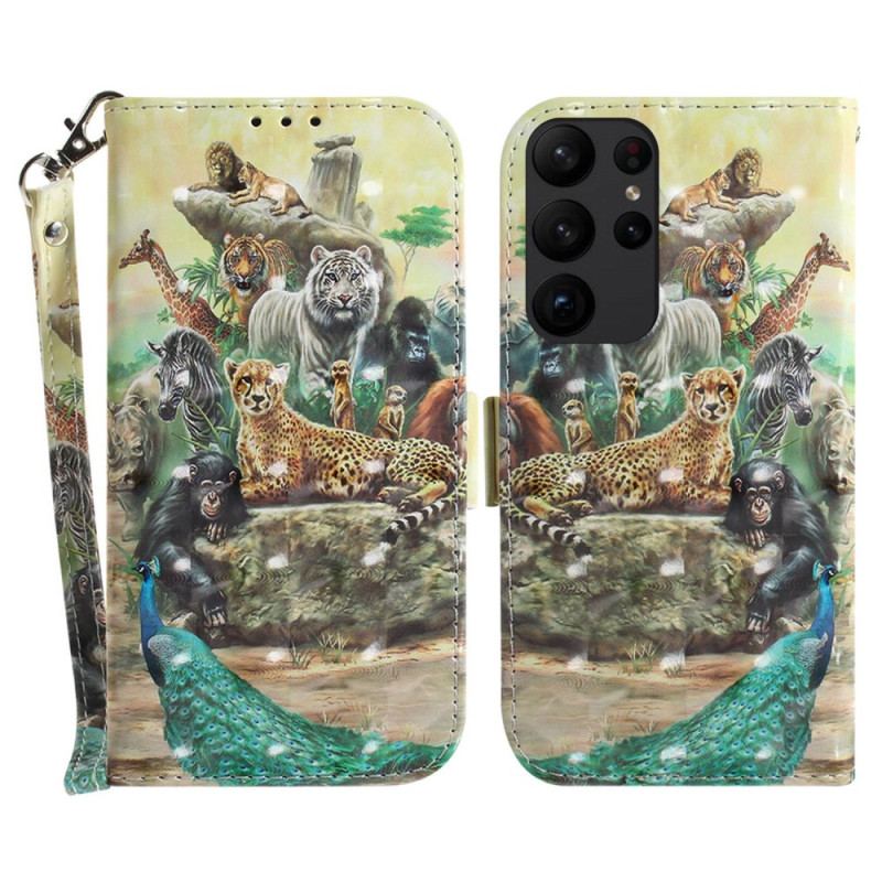 Flip Cover Samsung Galaxy S23 Ultra 5G Med Snor Thong Safari