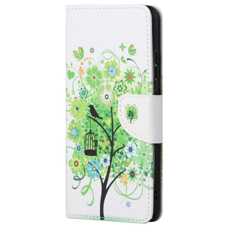Læder Cover Samsung Galaxy S23 Ultra 5G Træ Med Grønt Løv
