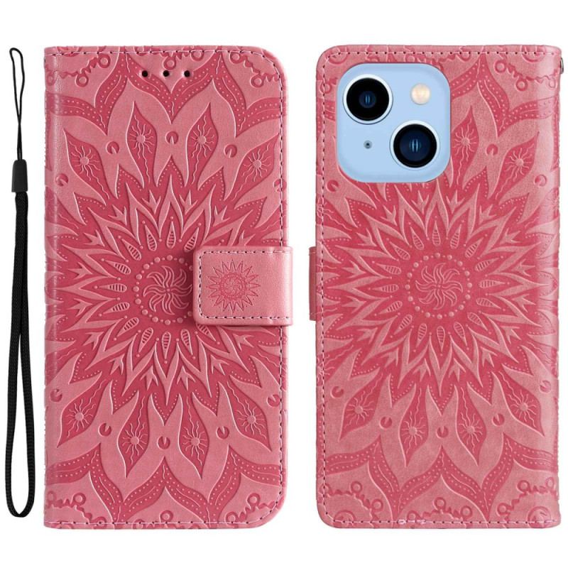 Flip Cover iPhone 14 Pro Max Mandala Sun Med Snor