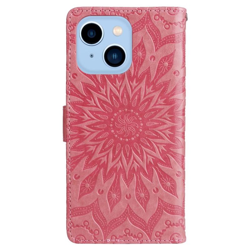 Flip Cover iPhone 14 Pro Max Mandala Sun Med Snor