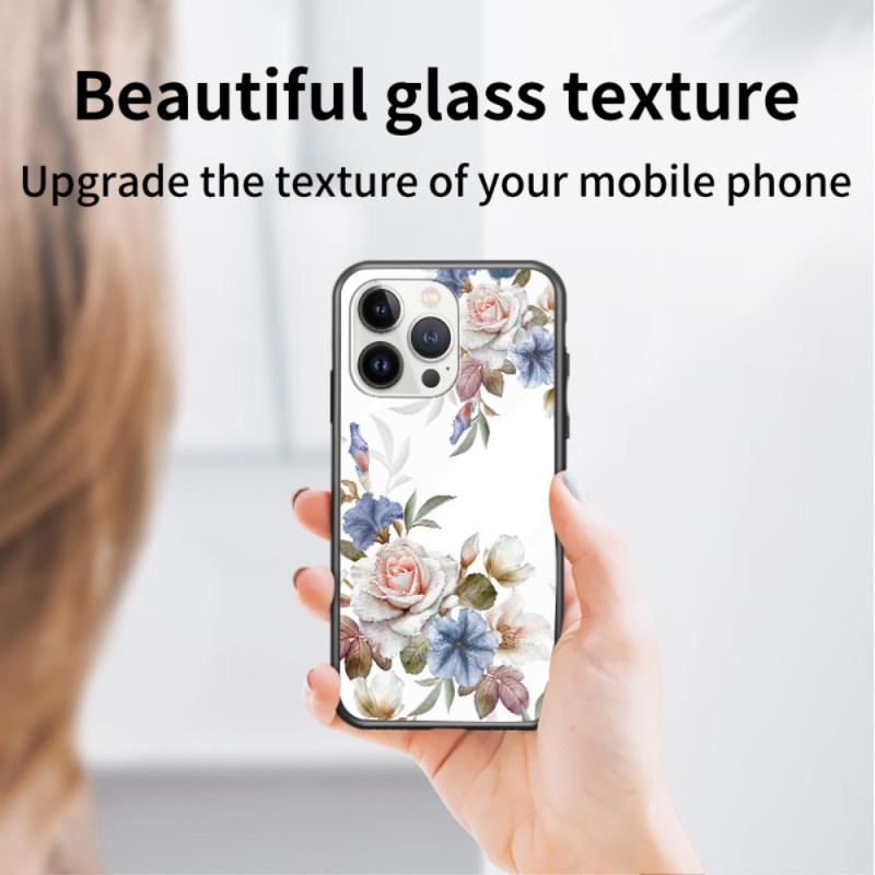 Cover iPhone 15 Pro Blomsterhærdet Glas Med Støttering