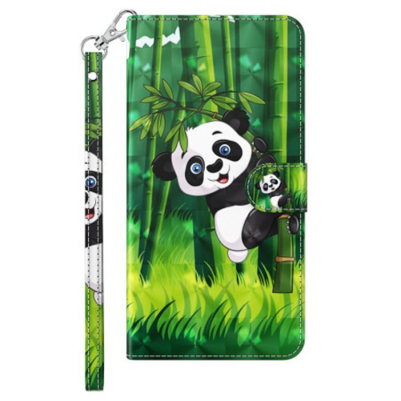 Flip Cover iPhone 15 Pro Med Snor 3d Bambus Panda Med Rem