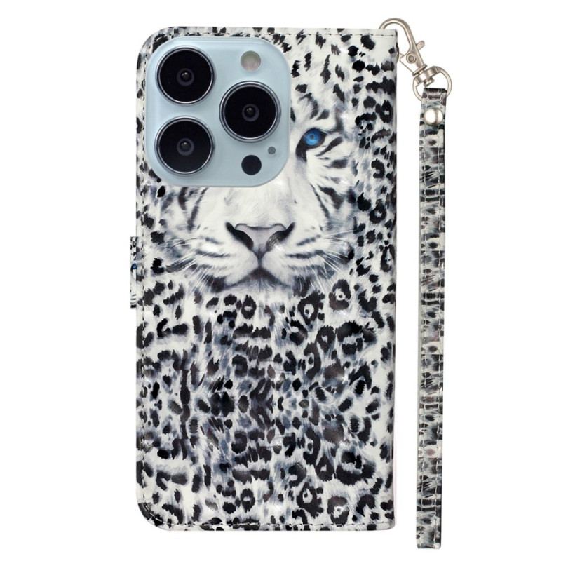 Flip Cover iPhone 15 Pro Med Snor 3d Leopard Med Rem