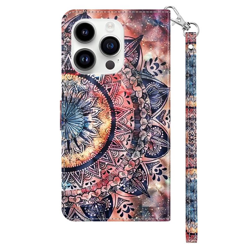 Flip Cover iPhone 15 Pro Med Snor Mandala Med Rem