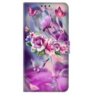 Læder Cover iPhone 15 Pro Smukke Blomster