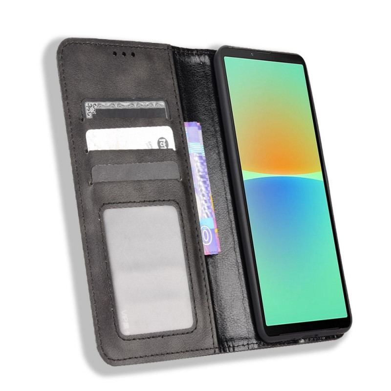 Cover Sony Xperia 10 IV Flip Cover Stiliseret Læderstil