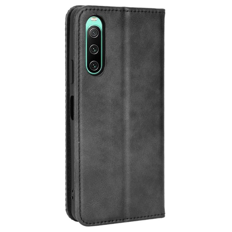 Cover Sony Xperia 10 IV Flip Cover Stiliseret Læderstil