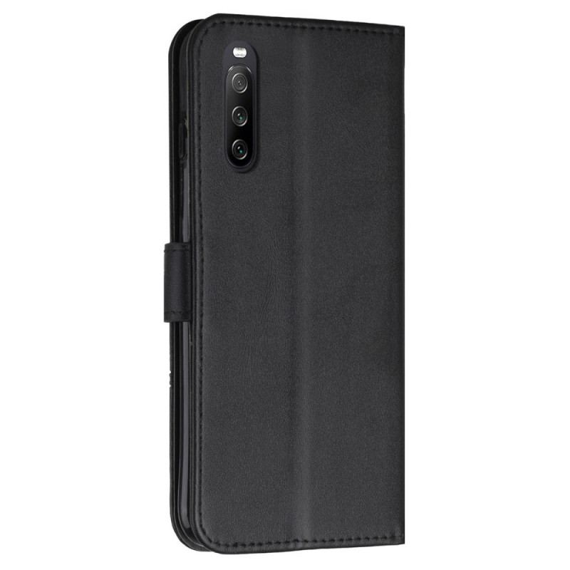 Flip Cover Sony Xperia 10 IV Geometrisk Læderstil Med Rem